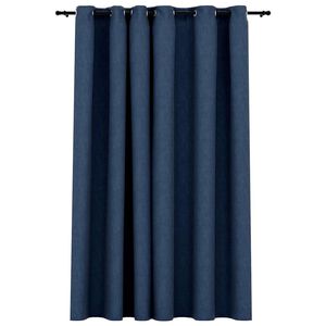 vidaXL Linen-Look Blackout Curtain with Grommets Blue 290x96.5 "