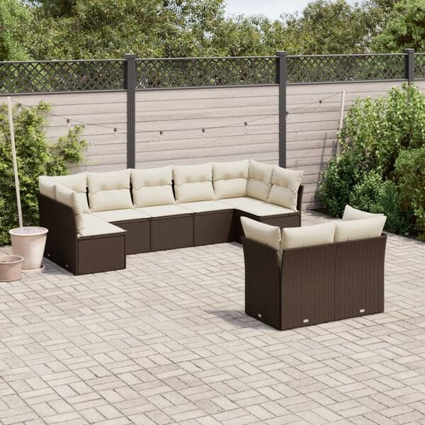 vidaXL Garden Sofa Set Brown, Cream White
