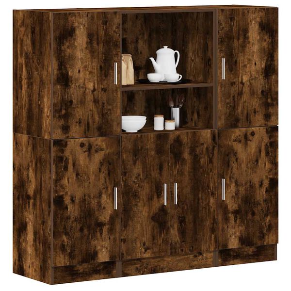 vidaXL Kitchen Cabinet Set Smoked Oak Engineered Wood Medium