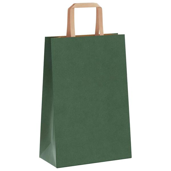 vidaXL Paper Bags 250 pcs with Handles Green 21x11x31 cm