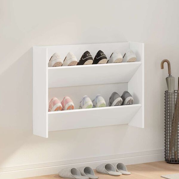 vidaXL Wall Shoe Cabinet White 31.5"x7.1"x23.6" Engineered Wood