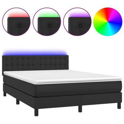 vidaXL Box Spring Bed with Mattress&LED Black Full Faux Leather