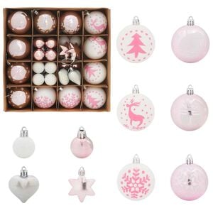 vidaXL Christmas Bauble Set 40 pcs White and Pink Plastic