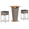 vidaXL Garden Bar Set Grey Poly Rattan 3 Piece Set