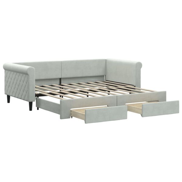 vidaXL Daybed With Trundle Light Grey Velvet Single