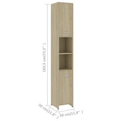 vidaXL Bathroom Cabinet Sonoma Oak 11.8"x11.8"x72.2" Chipboard