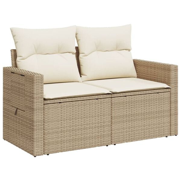 vidaXL Garden Sofa Beige PE Rattan, Powder-Coated Steel Medium Foldable