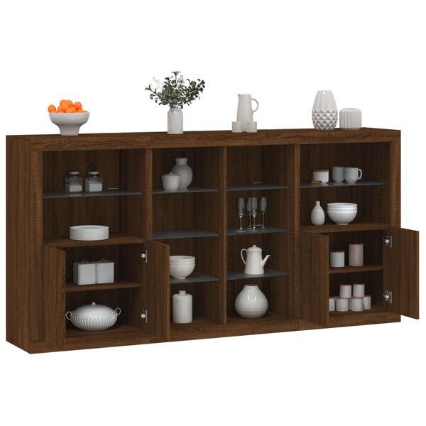 vidaXL Sideboard Brown oak Engineered wood, glass 79.5 in wide Sideboard