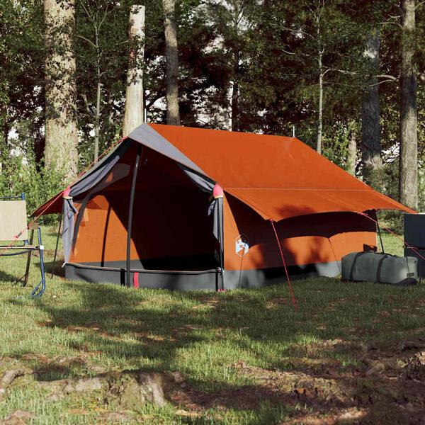 vidaXL Camping Tent 2-Person Gray and Orange Waterproof
