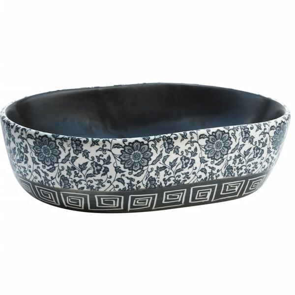 vidaXL Countertop Basin Black and Blue Oval 18.5x13.0x5.1" Ceramic