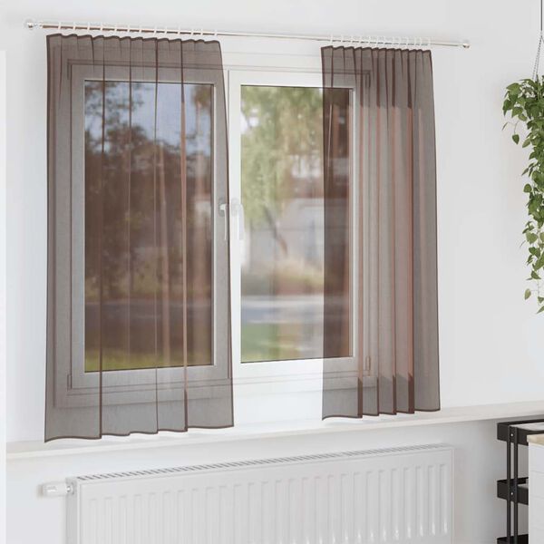 vidaXL Voile Curtains with Tab Top 2 pcs Brown