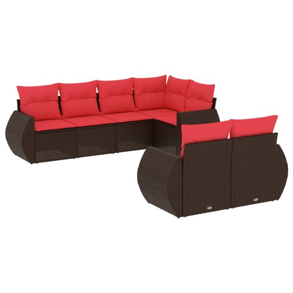 vidaXL 7 Piece Garden Sofa Set with Cushions Brown Poly Rattan