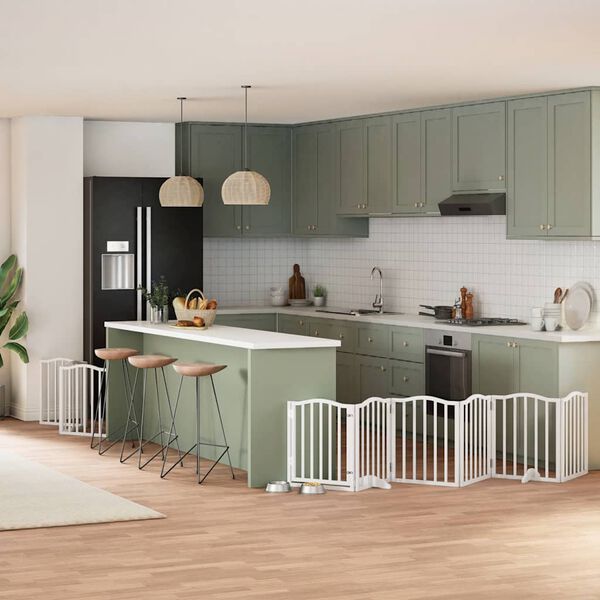 vidaXL Dog Gate Set of 9 White Poplar Wood Large Foldable Dog Gate