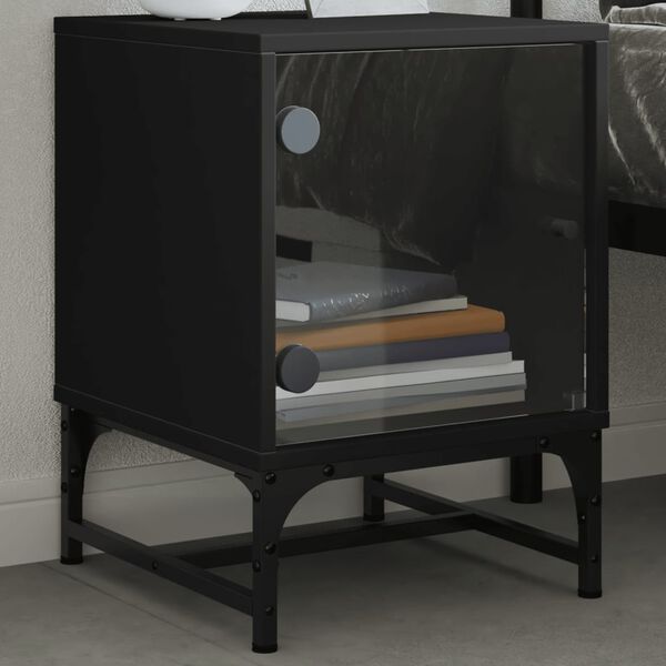 vidaXL Bedside Cabinet Black Engineered wood, glass, steel