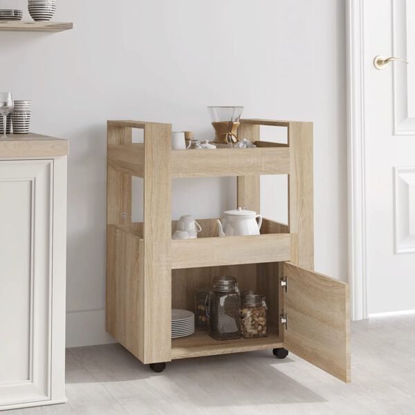 vidaXL Kitchen Trolley Sonoma Oak 23.6x17.7x31.5" Engineered Wood