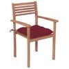vidaXL Patio Chair Set of 4 Wine Red Solid Teak Wood Medium Stackable