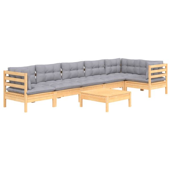vidaXL Garden Lounge Set Grey Solid pine wood, 100% polyester fabric