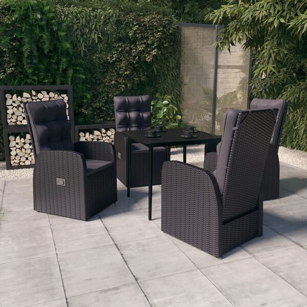 vidaXL Garden Dining Set Black PE rattan, powder-coated steel, glass