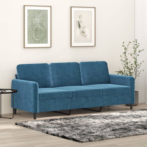 vidaXL 3-seater Sofa Blue Velvet (100% polyester) Medium Seats Many