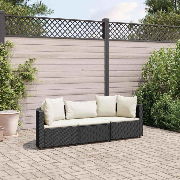 vidaXL Patio Sofa Set Set of 3 Black PE Rattan 3 Piece Set