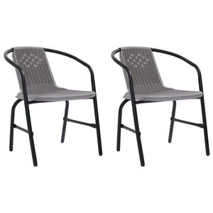 vidaXL Garden Chair Set of 2 Black Plastic Rattan, Steel Standard