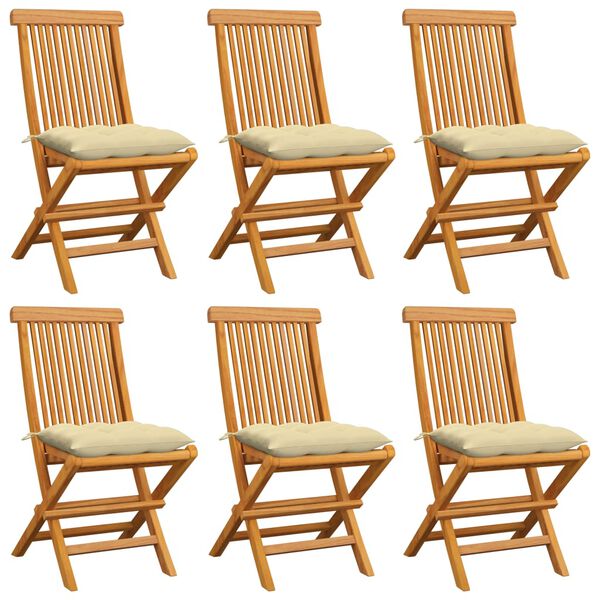 vidaXL Garden Chair Set of 6 Cream White, Teak
