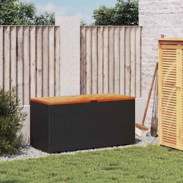 vidaXL Garden Storage Box Black Poly Rattan 43.3 x 19.7 x 21.3 in