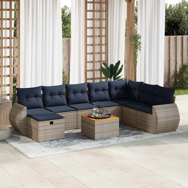 vidaXL 9 Piece Patio Sofa Set with Cushions Gray Poly Rattan