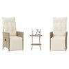 vidaXL 3 Piece Bistro Set with Cushions Beige Poly Rattan