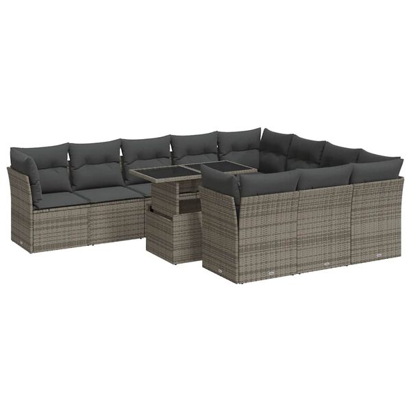 vidaXL Garden Sofa Set Grey PE Rattan Large Adjustable Feet