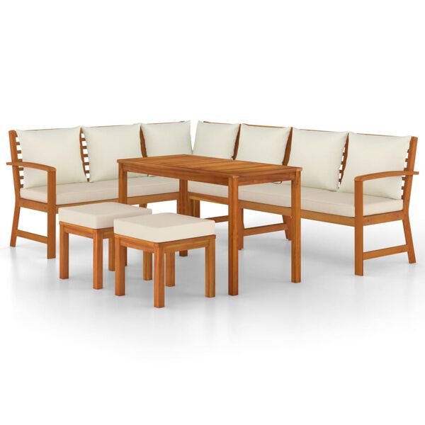 vidaXL Garden Dining Set Cream White, Natural Wood