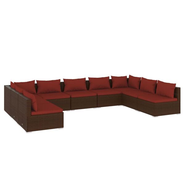 vidaXL Garden Lounge Set Brown PE rattan, powder-coated steel, fabric