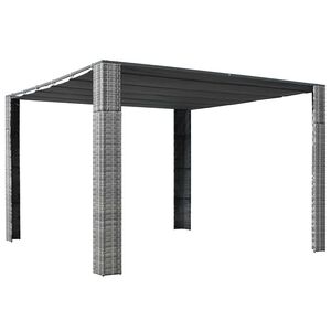 vidaXL Gazebo Grey and Anthracite PE Rattan, Powder-Coated Steel, Polyester