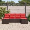 vidaXL Garden Sofa Set with Cushion 6 pcs Brown and Red Poly Rattan
