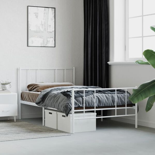 vidaXL Bed Frame White Powder-Coated Steel Twin Bed Frame Rectangular