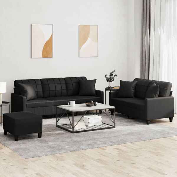 vidaXL Sofa Set Black Faux leather, Metal, Textilene, Plywood Large