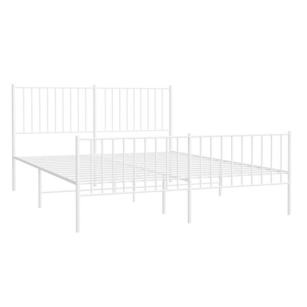 vidaXL Bed Frame White Powder-Coated Steel King Sturdy Bed Frame