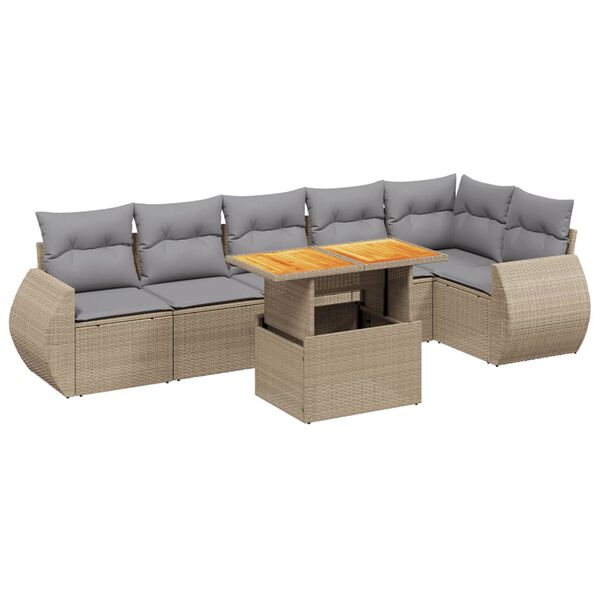 vidaXL Garden Sofa Set Beige PE rattan Large Adjustable Armrests