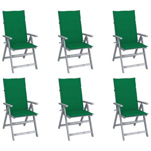 vidaXL Patio Chair Set of 6 Gray, Green Solid Acacia Wood, 100% Polyester