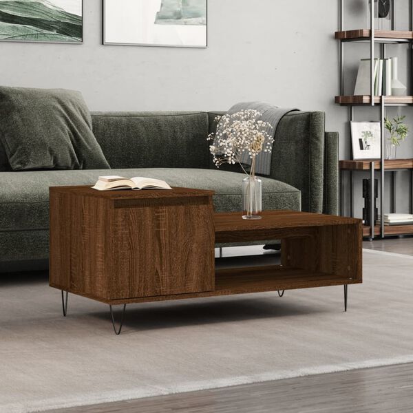 vidaXL Coffee Table Brown Oak Engineered Wood, Metal Medium Coffee Table