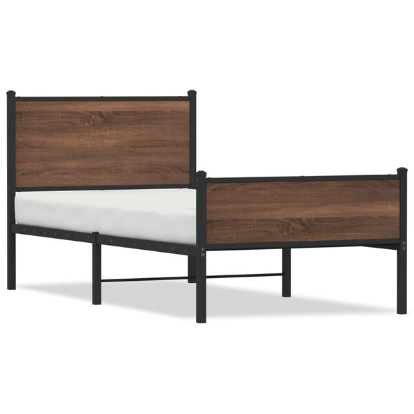 vidaXL Bed Frame Brown Oak Steel, Engineered Wood Small Single Bed Frame
