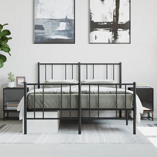 vidaXL Bedside Cabinet Set of 2 Black Engineered wood, glass, steel