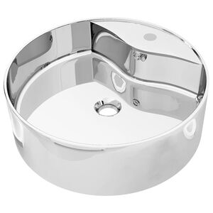 vidaXL Wash Basin with Overflow 18.3x6.1" Ceramic Silver
