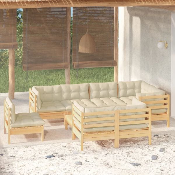 vidaXL Garden Lounge Set Cream Solid pine wood, polyester fabric Large