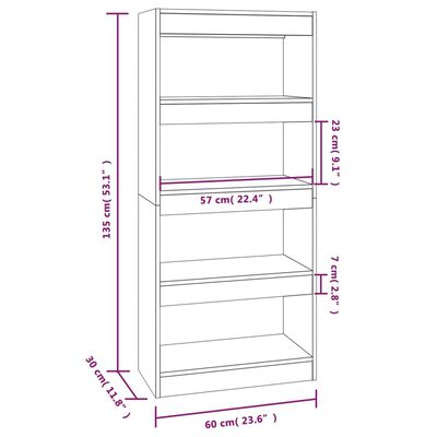 vidaXL Book Cabinet/Room Divider Smoked Oak 23.6"x11.8"x53.1" Engineered Wood