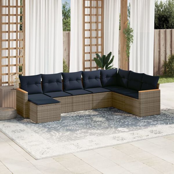 vidaXL 8 Piece Garden Sofa Set with Cushions Grey Poly Rattan