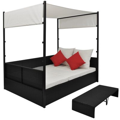vidaXL Patio Bed with Canopy Black 74.8"x51.2" Poly Rattan