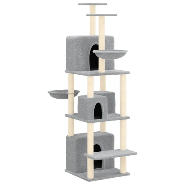 vidaXL Cat Tree Light grey Engineered wood 70.9 in Adjustable Armrests