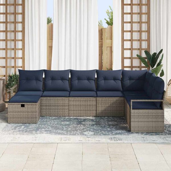 vidaXL Sofa Set with Cushion with Storage Grey Poly Rattan