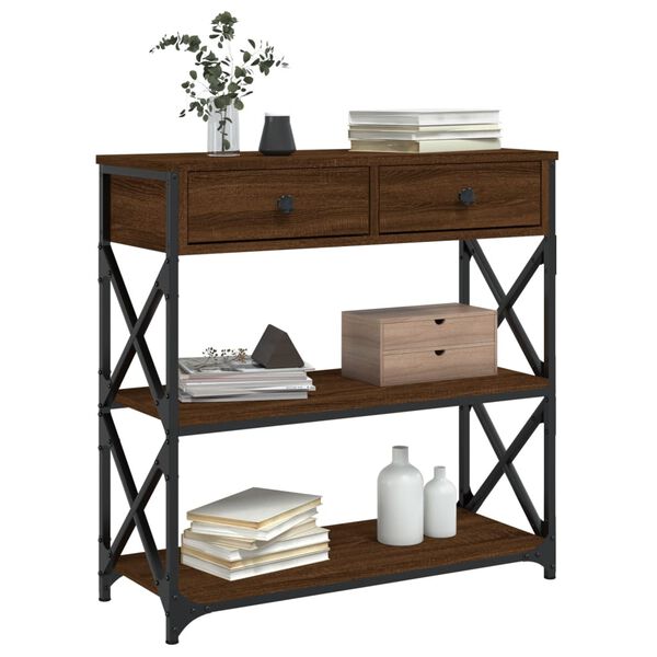 vidaXL Console Table Brown Oak Engineered Wood Narrow Adjustable Feet